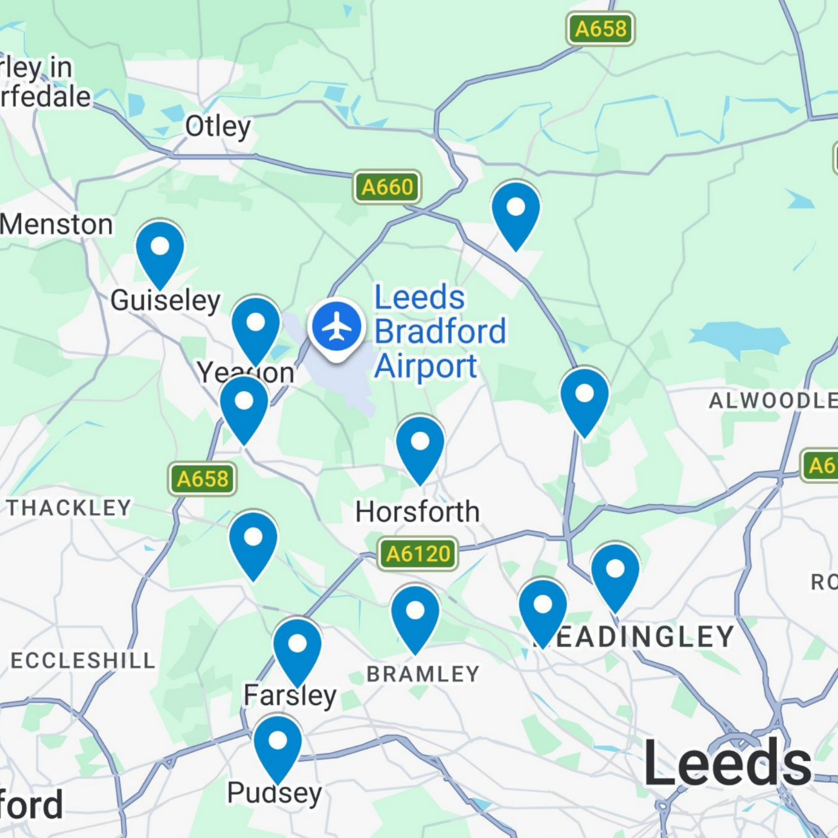 a map of areas we travel to for 1-2-1 dog training